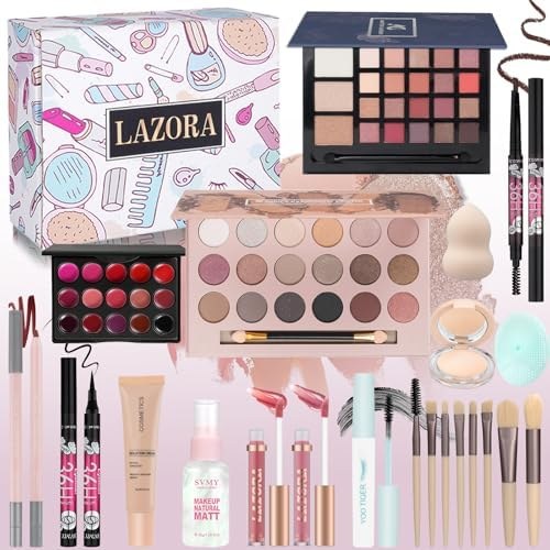 LAZORA Essential Makeup Bundle for Teen Girls, 18 colours, 4 glosses